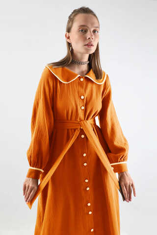 Bebe Yaka Müslin Elbise Oranj - 4