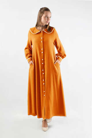 Bebe Yaka Müslin Elbise Oranj - 5