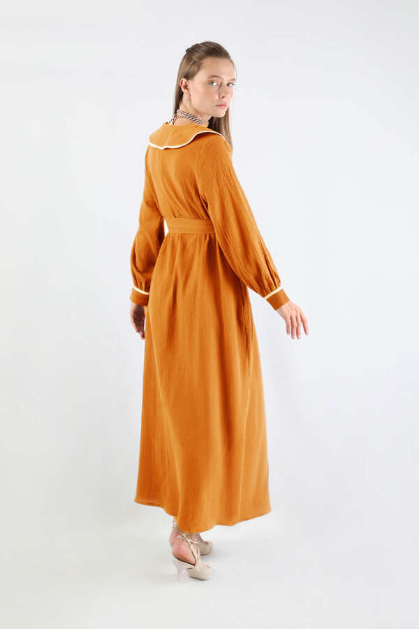 Bebe Yaka Müslin Elbise Oranj - 6