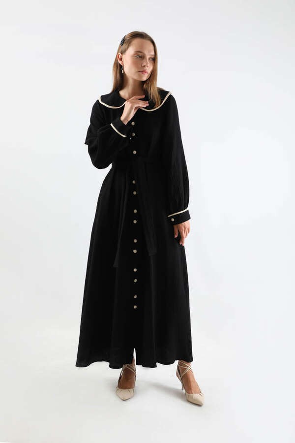 Bebe Yaka Müslin Elbise Siyah - 1