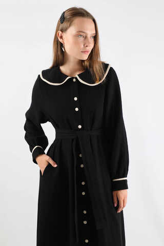 Bebe Yaka Müslin Elbise Siyah - 2