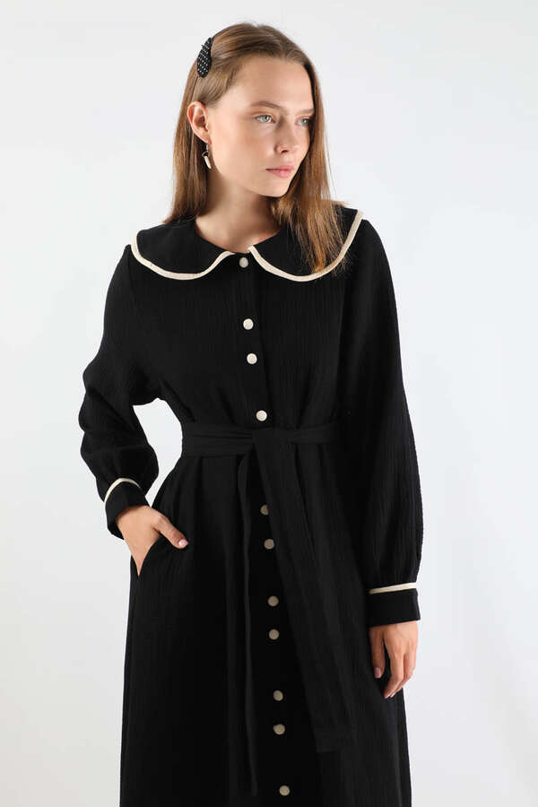 Bebe Yaka Müslin Elbise Siyah - 2