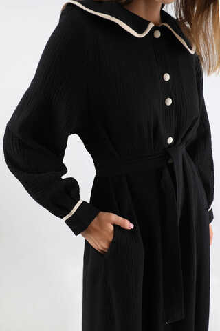 Bebe Yaka Müslin Elbise Siyah - 4