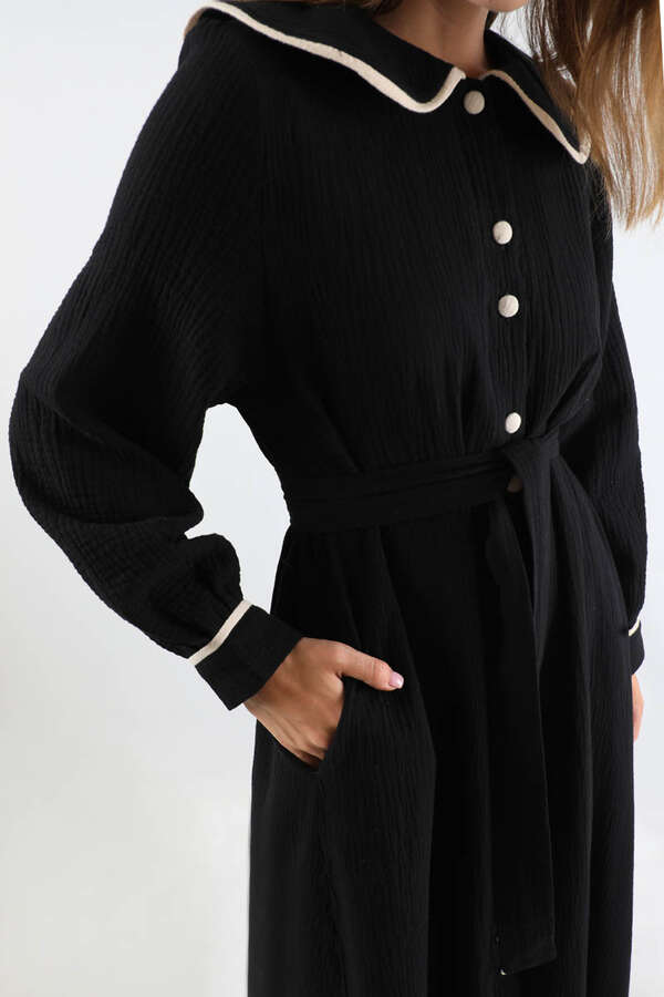 Bebe Yaka Müslin Elbise Siyah - 4