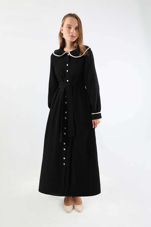 Bebe Yaka Müslin Elbise Siyah - 5