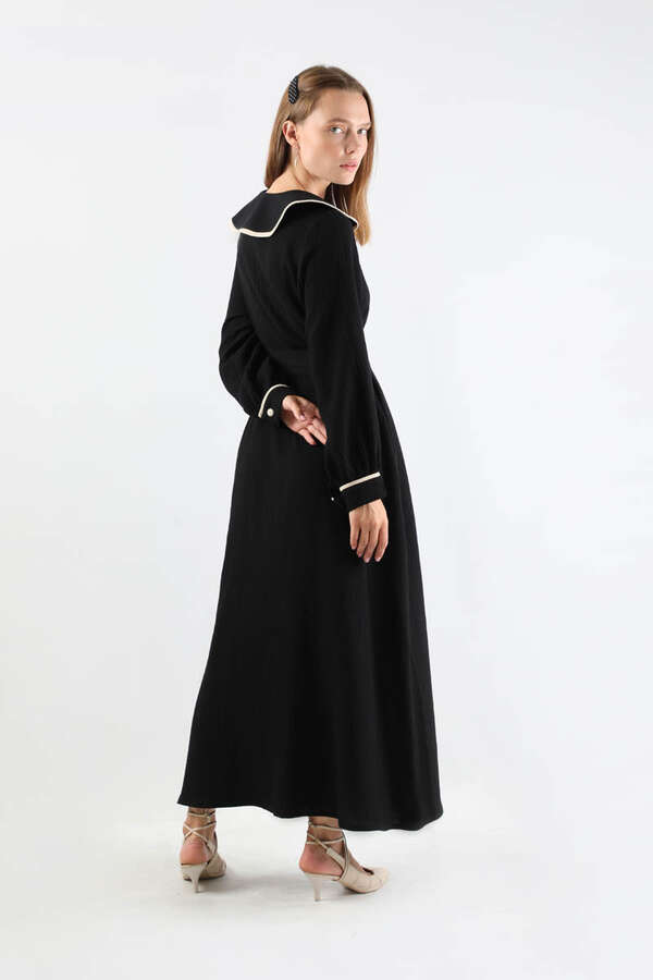 Bebe Yaka Müslin Elbise Siyah - 6