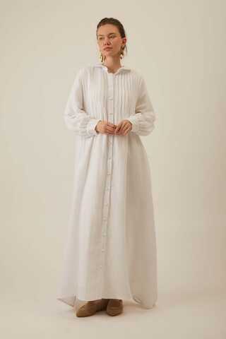 Bebe Yaka Nervürlü Müslin Elbise Beyaz - 2