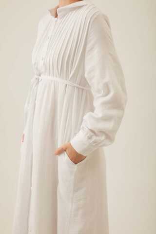 Bebe Yaka Nervürlü Müslin Elbise Beyaz - 3