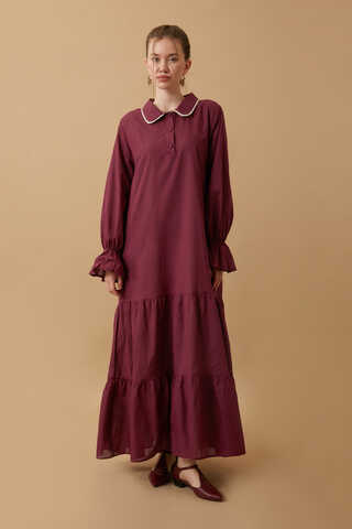 Bebe Yaka Vual Elbise Bordo - 11