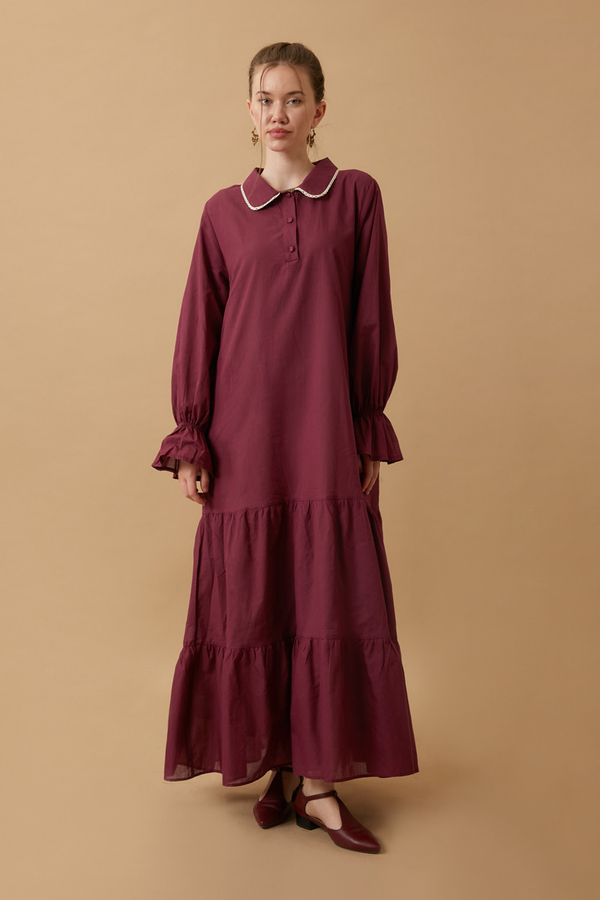 Bebe Yaka Vual Elbise Bordo - 11