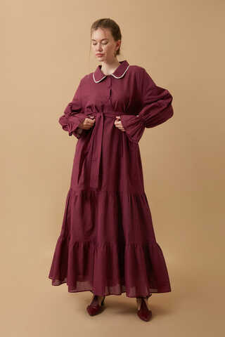 Bebe Yaka Vual Elbise Bordo - 16