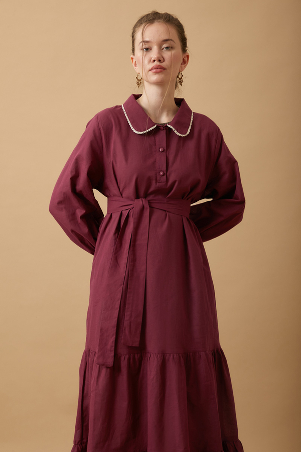 Bebe Yaka Vual Elbise Bordo - 10