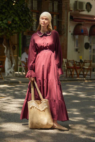 Bebe Yaka Vual Elbise Bordo - 3