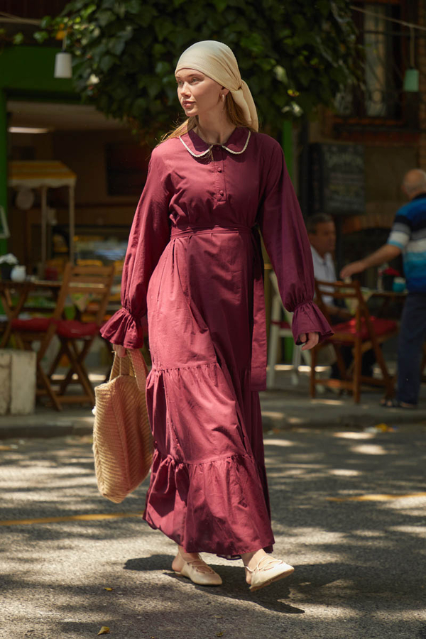 Bebe Yaka Vual Elbise Bordo - 5