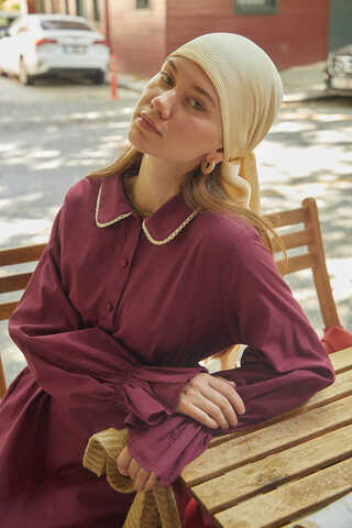 Bebe Yaka Vual Elbise Bordo - 4