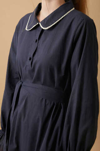 Bebe Yaka Vual Elbise Lacivert - 8