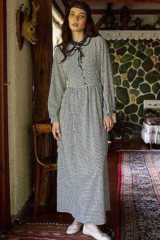Bebe Yakalı Ekose Elbise Kahve - 6