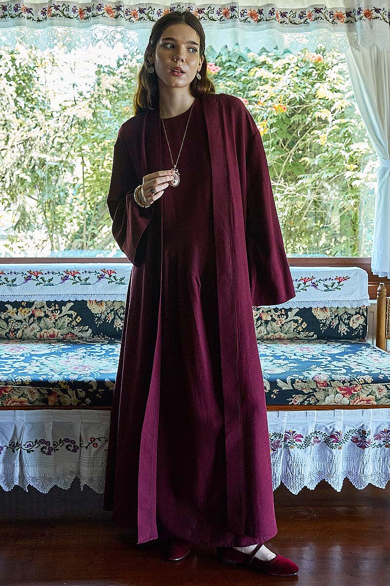 Belden Bağlamalı Abaya Bordo
