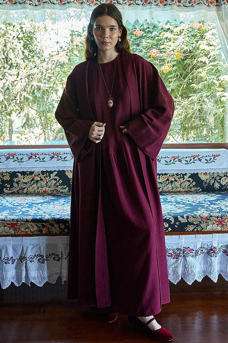 Belden Bağlamalı Abaya Bordo - 6