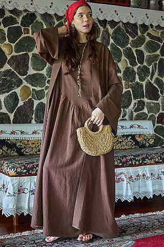 Belden Bağlamalı Abaya Kahve - 1