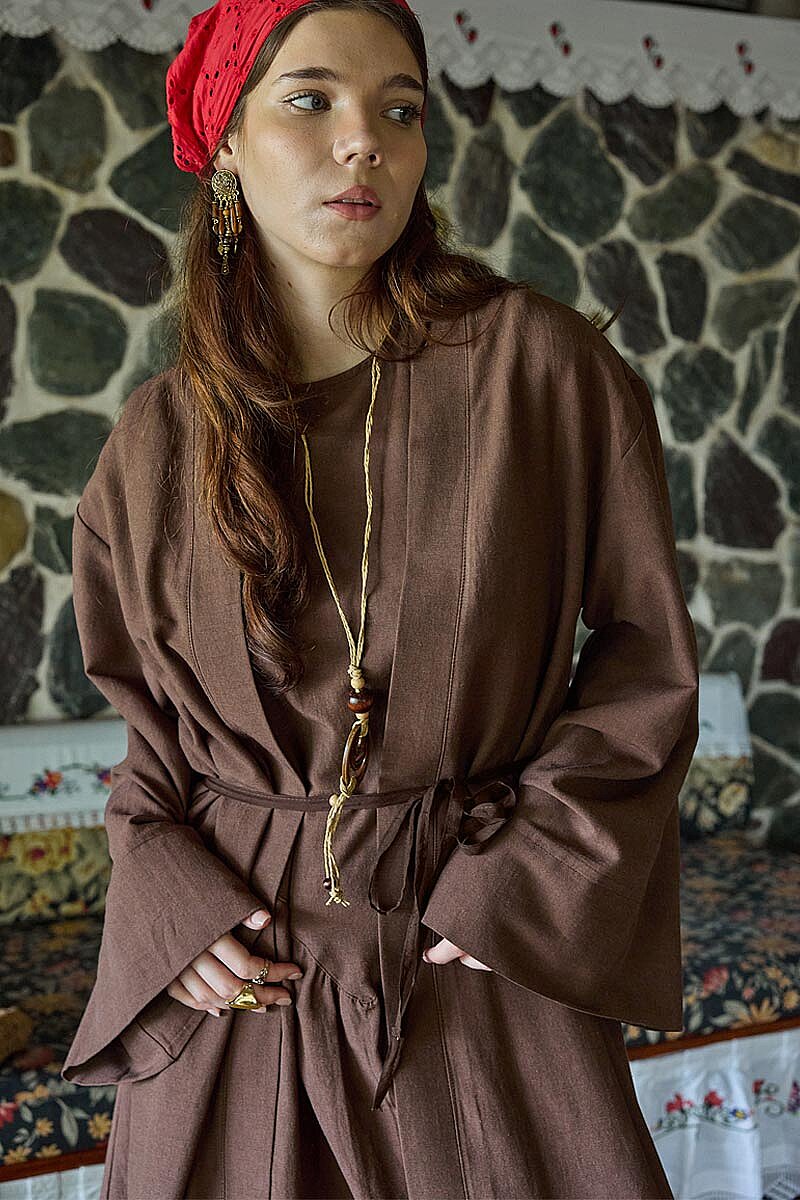 Belden Bağlamalı Abaya Kahve - 2