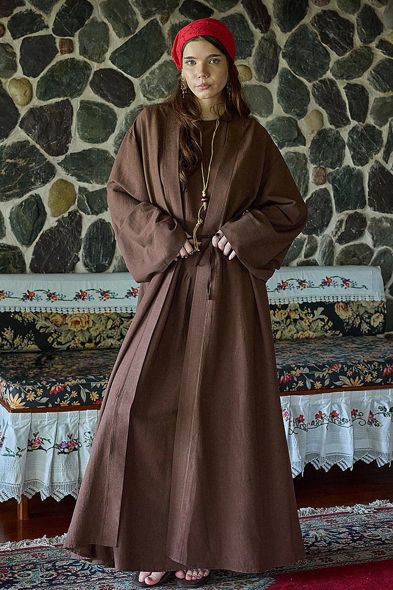Belden Bağlamalı Abaya Kahve - 4