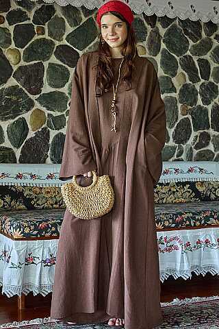 Belden Bağlamalı Abaya Kahve - 6