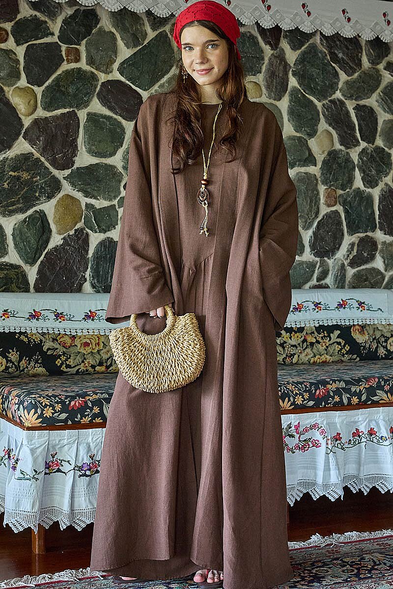 Belden Bağlamalı Abaya Kahve - 6