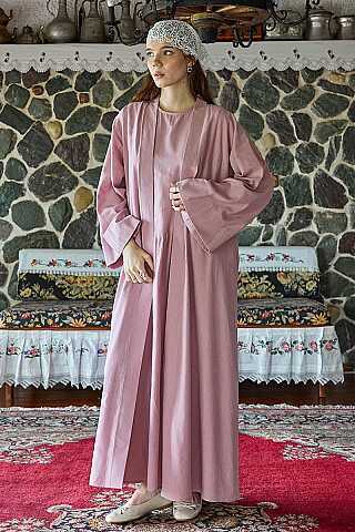 Belden Bağlamalı Abaya Pembe - 1