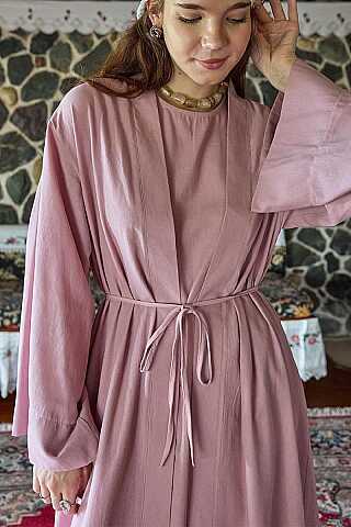 Belden Bağlamalı Abaya Pembe - 2