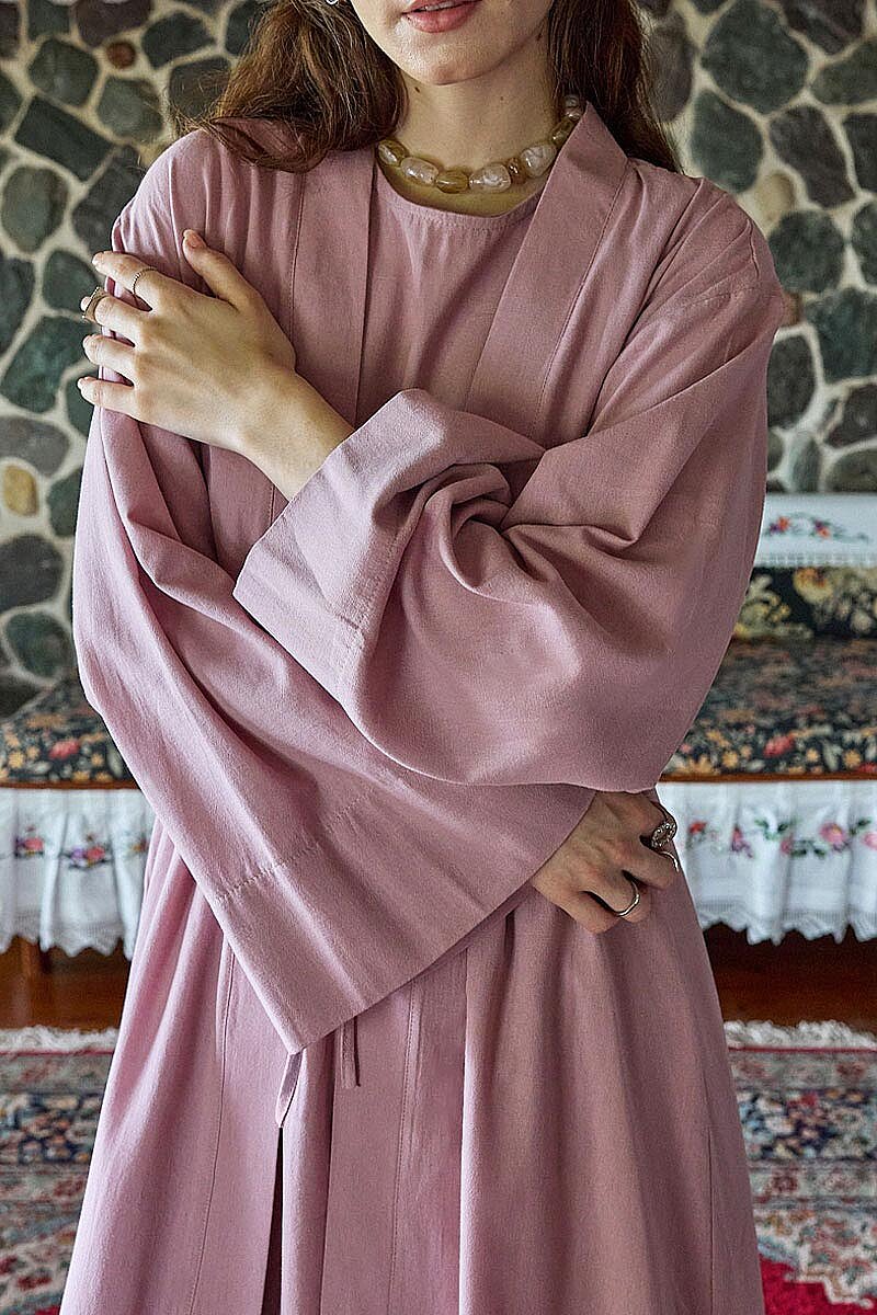 Belden Bağlamalı Abaya Pembe - 3