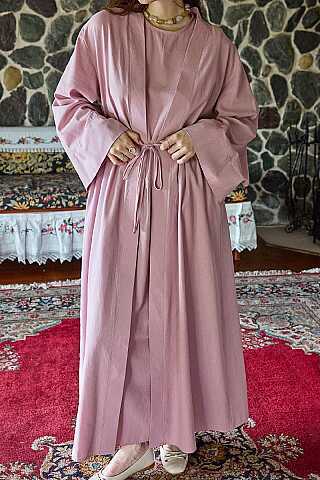 Belden Bağlamalı Abaya Pembe - 4