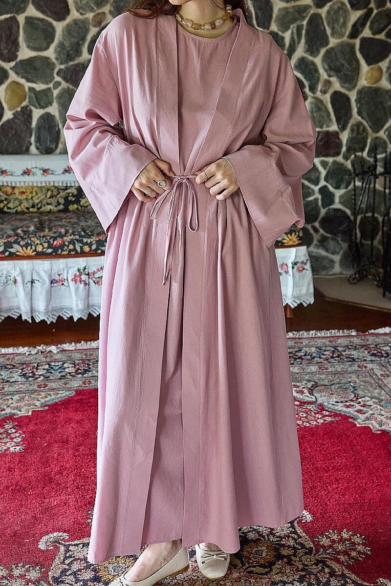 Belden Bağlamalı Abaya Pembe - 4