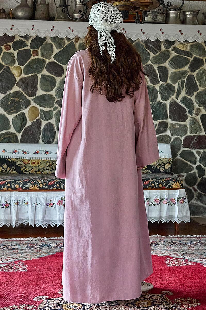 Belden Bağlamalı Abaya Pembe - 5