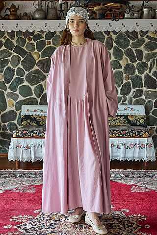Belden Bağlamalı Abaya Pembe - 6