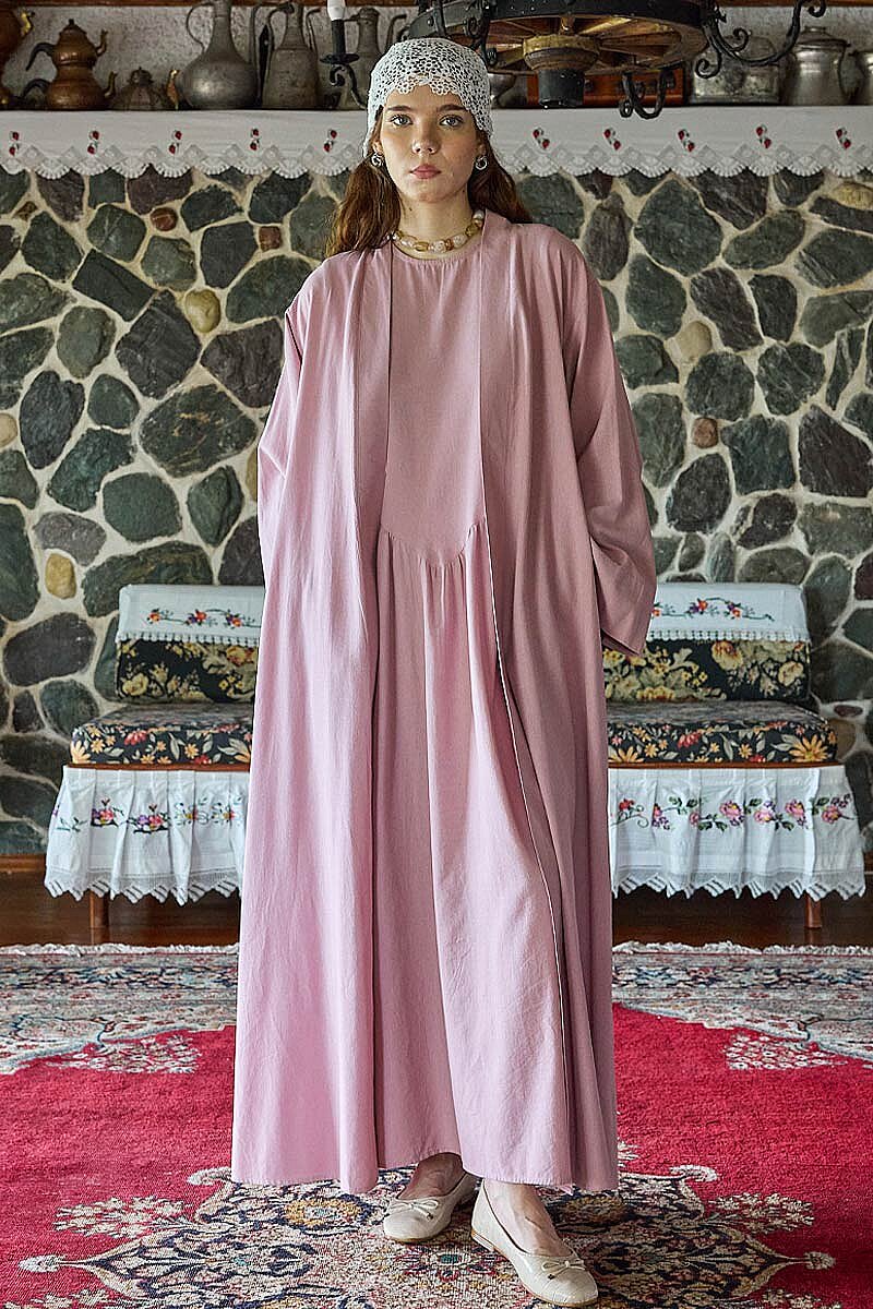 Belden Bağlamalı Abaya Pembe - 6