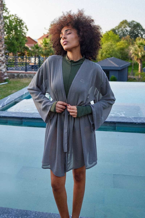 Belden Bağlamalı Kısa Pareo Gri - 5