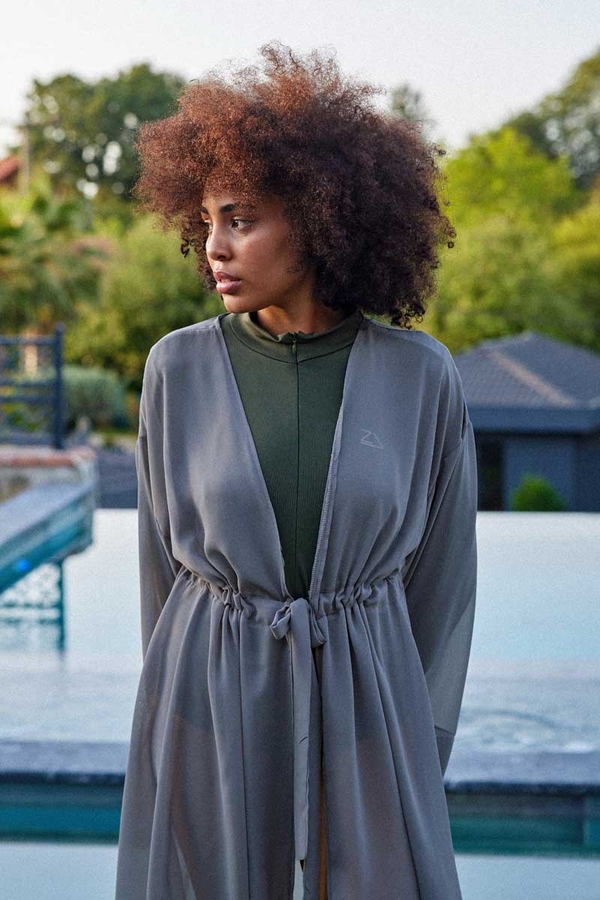 Belden Bağlamalı Kısa Pareo Gri - 3