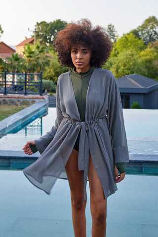 Belden Bağlamalı Kısa Pareo Gri - 1