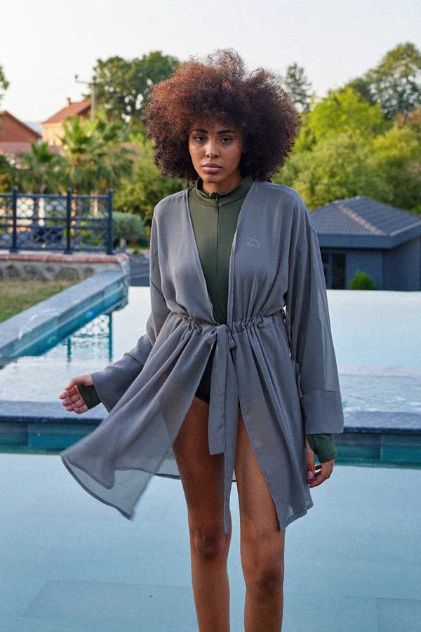 Belden Bağlamalı Kısa Pareo Gri 