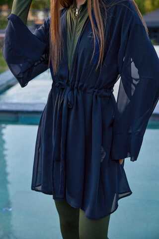 Belden Bağlamalı Kısa Pareo Lacivert - 1