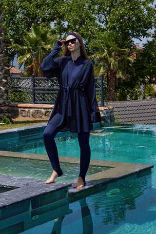 Belden Bağlamalı Kısa Pareo Lacivert - 2