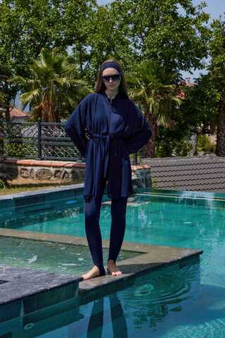 Belden Bağlamalı Kısa Pareo Lacivert - 4