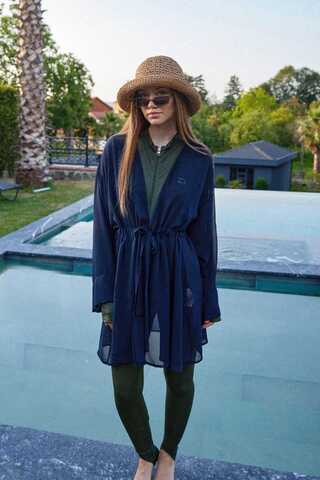 Belden Bağlamalı Kısa Pareo Lacivert - 5