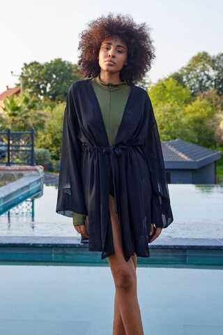 Belden Bağlamalı Kısa Pareo Siyah - 1