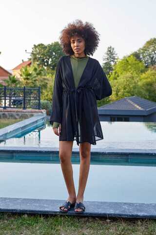 Belden Bağlamalı Kısa Pareo Siyah - 2