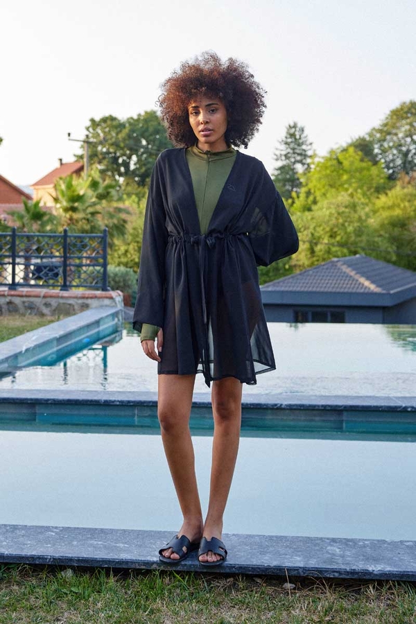 Belden Bağlamalı Kısa Pareo Siyah - 2