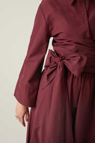 Belden Bağlamalı Poplin Etek Takım Bordo - 6