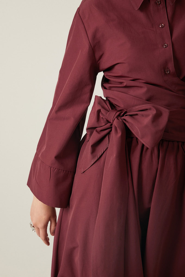 Belden Bağlamalı Poplin Etek Takım Bordo - 6