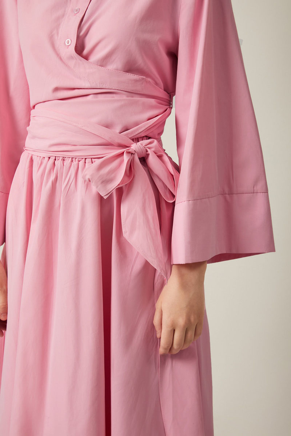 Belden Bağlamalı Poplin Etek Takım Pembe - 3